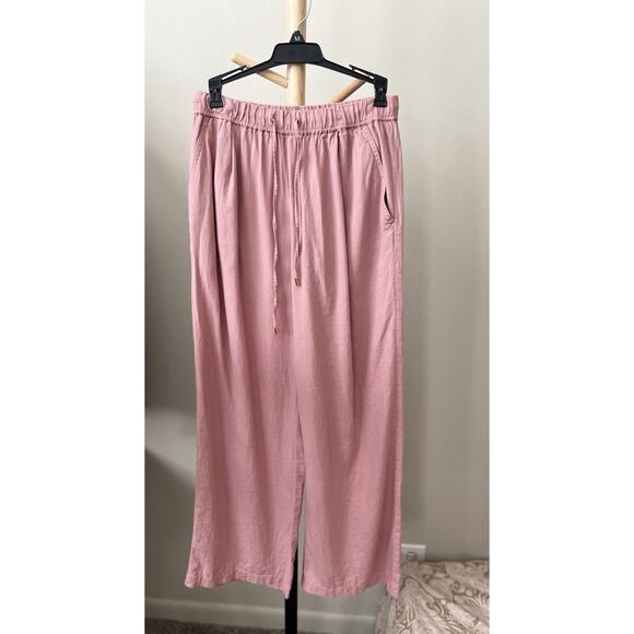 Woman’s Pants Size L Pink Elastic Waisted Linen/Rayon Full Length Long Pants - Picture 1 of 8